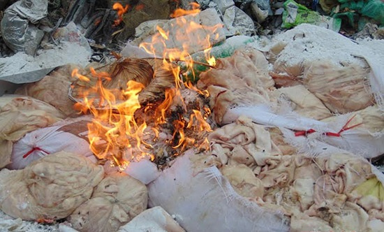 Nghệ An: Tiêu hủy 200kg mỡ heo bốc mùi hôi thối
